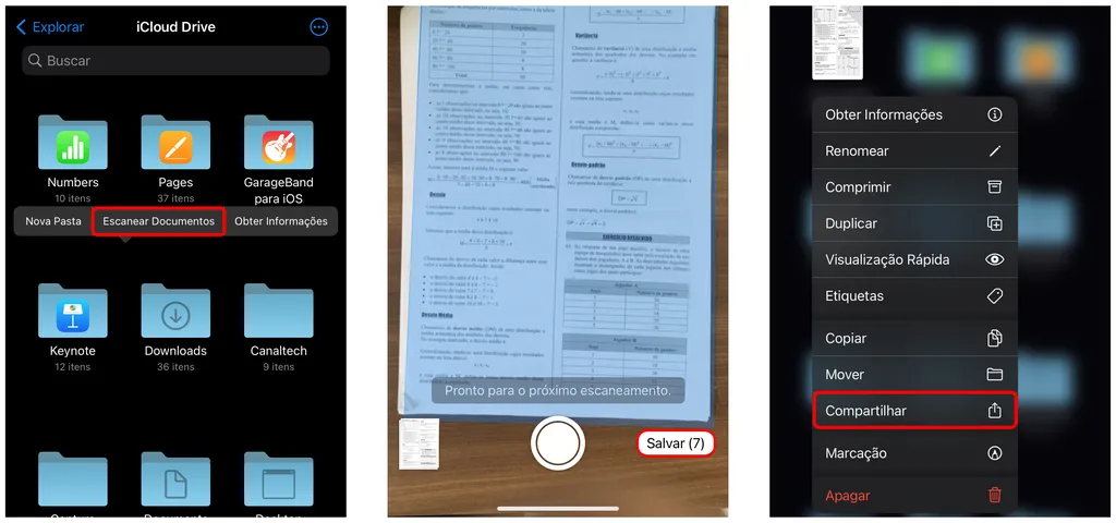 Escaneie e compartilhe um documento no iPhone ou iPad pelo Arquivos (Imagem: Thiago Furquim)