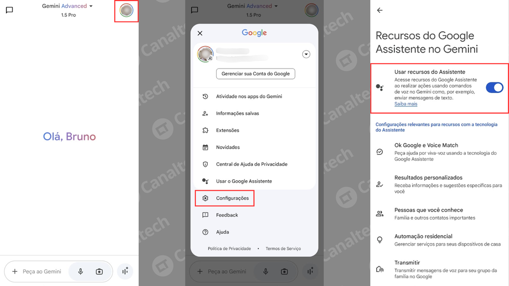 Como ativar os recursos do Google Assistente no Gemini (Imagem: Captura de tela/Bruno De Blasi/Canaltech)