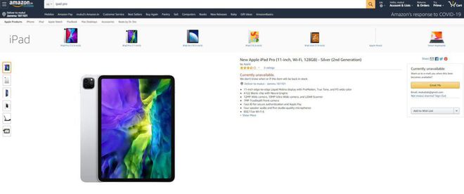 Novos iPads estão listados na Amazon indiana (imagem: Amazon Índia)