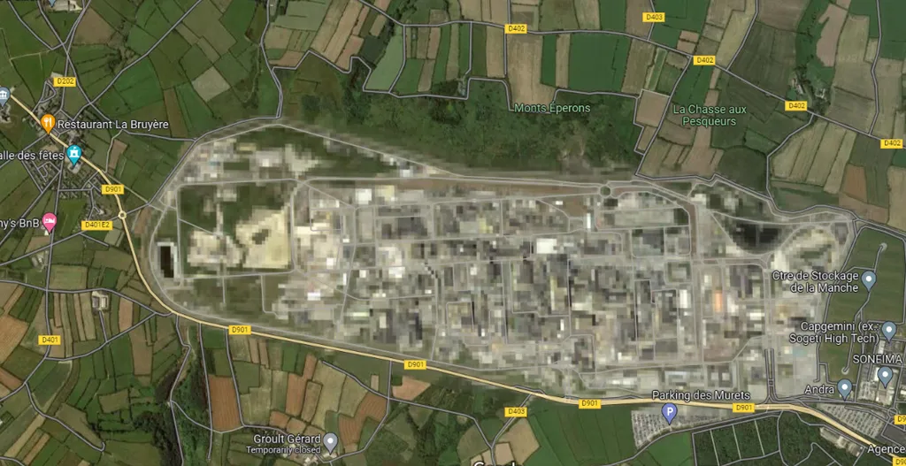 Instalação de reprocessamento de combustível nuclear AREVA La Hague, na França (Captura de Tela: Munique Shih)