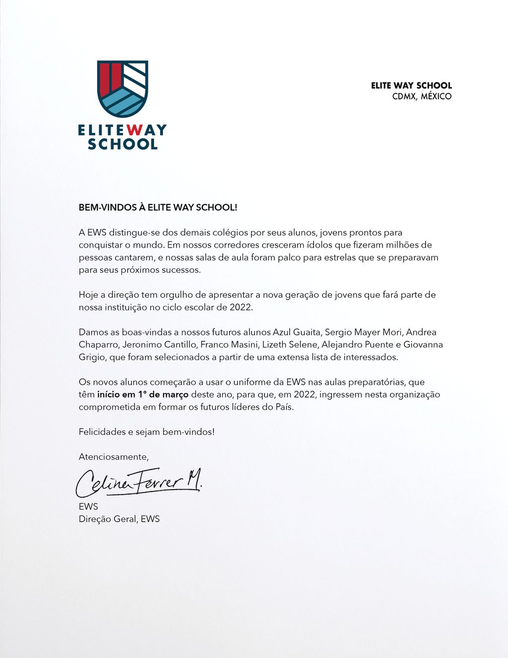 Carta de admissão na Elite Way School (Imagem: Divulgação / Netflix)