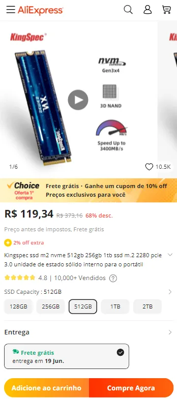 Kingspec SSD m2 512GB [INTERNACIONAL] - Canaltech Ofertas