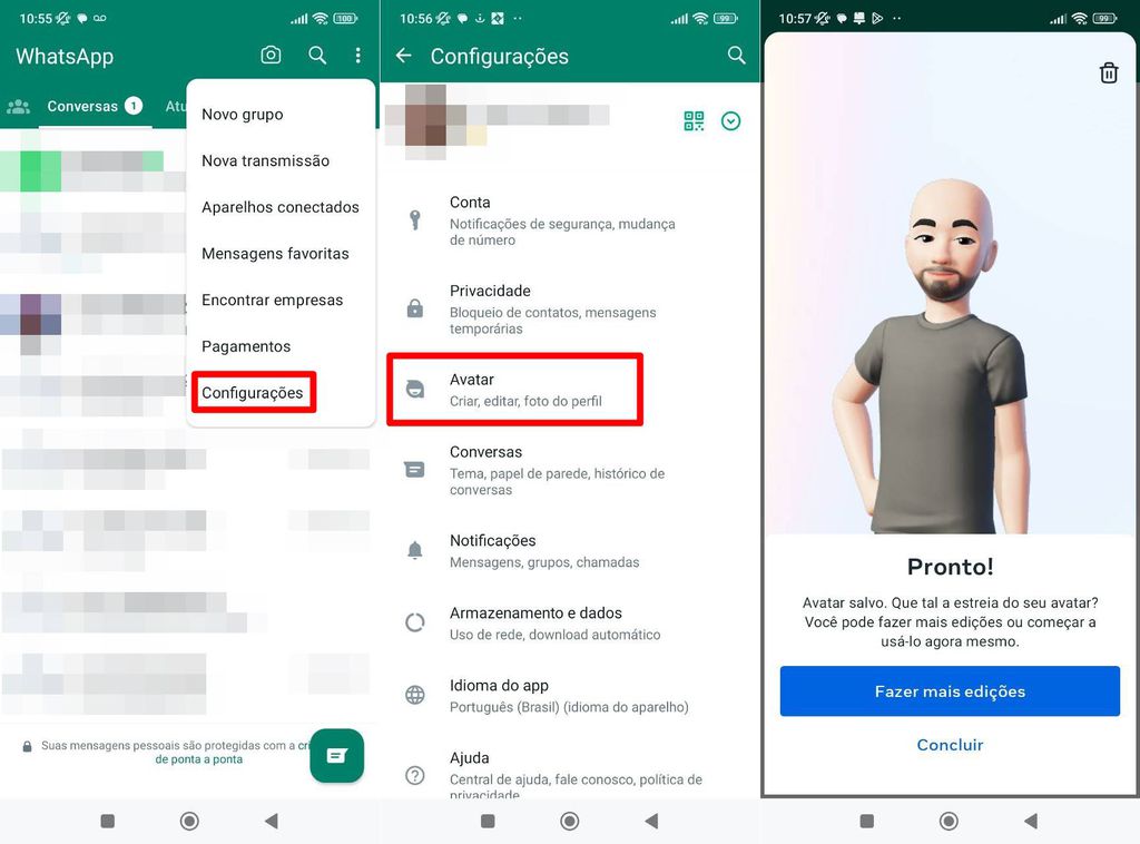 Avatar criado por IA do WhatsApp fica ligado à conta na 