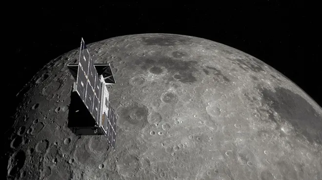Conceito artístico da CAPSTONE em órbita lunar (Imagem: Reprodução/NASA)