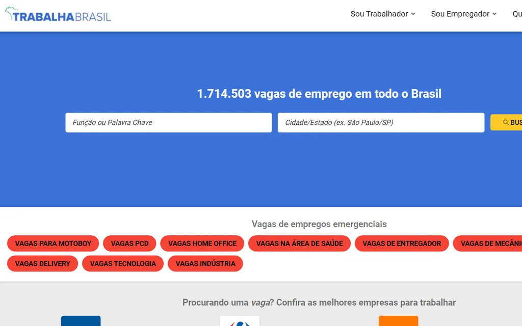 Trabalha Brasil conta com mais de um milhão de vagas disponíveis (Captura de tela: André Magalhães)