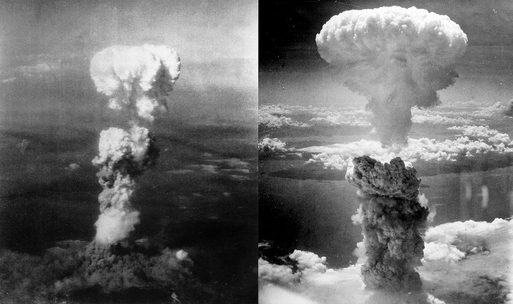 Bombardeamentos de Hiroshima, à esquerda, e Nagasaki à direita, em 1945 (Imagem: Reprodução/Domínio Público)