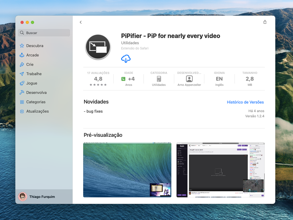Baixe a extensão "PiPifier" para o Safari na App Store - Captura de tela: Thiago Furquim (Canaltech)