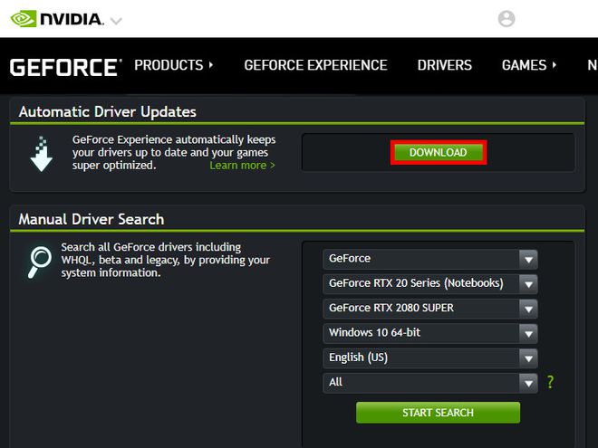 Para baixar o driver que detecta automaticamente a sua placa de vídeo, clique em "Download" (Captura de tela: Matheus Bigogno)