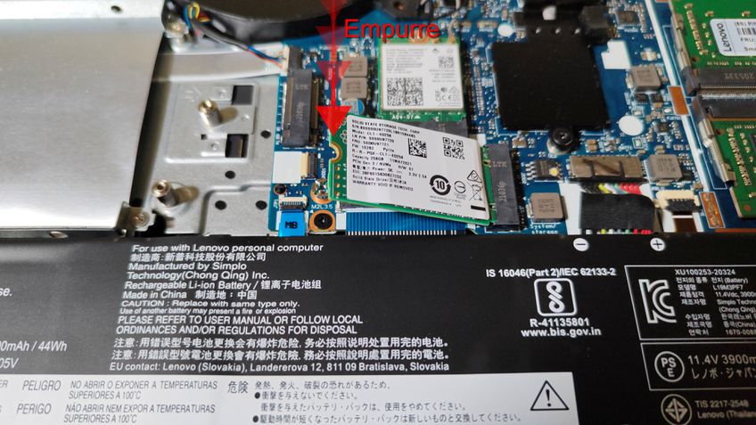 Empurrando o SSD M.2