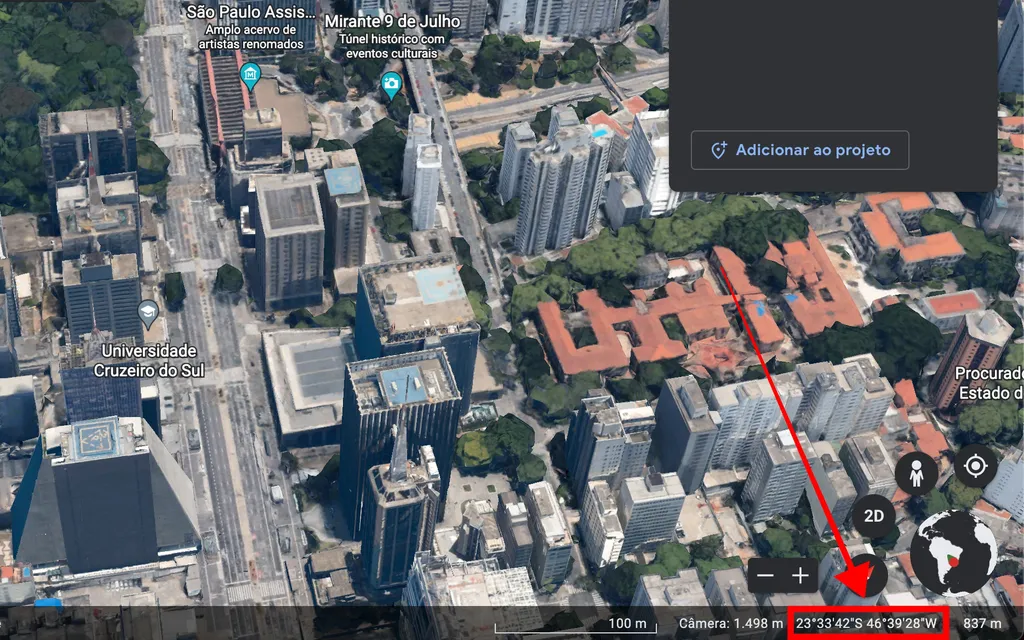 Como saber as coordenadas geográficas de um lugar no Google Earth (Captura de tela: Caio Carvalho)