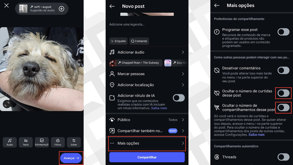 Passos para ocultar curtidas e compartilhamentos no Instagram
