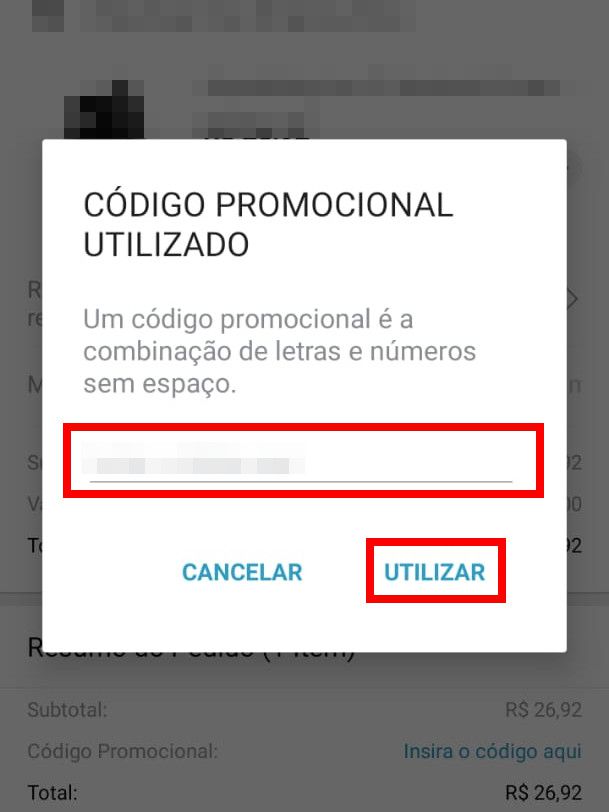 Digite o código do cupom de desonto e clique em "Utilizar" (Captura de tela: Matheus Bigogno)