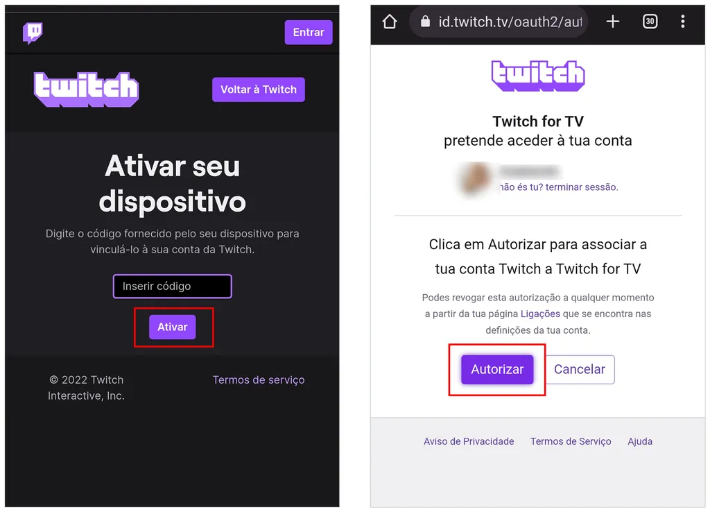 Faça o login para assistir Twitch na TV com sua conta (Captura de tela: André Magalhães)