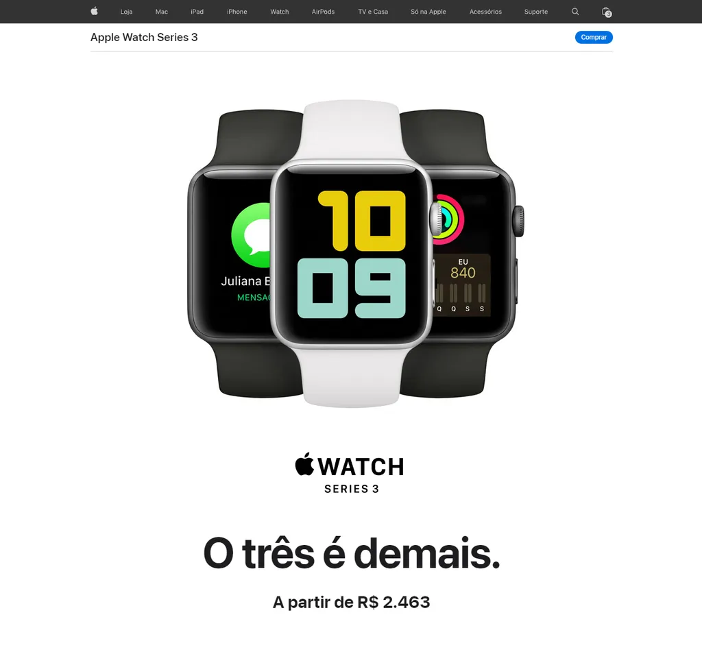 Embora não receba atualização mais recente, Apple continua vendendo Watch Series 3 (Imagem: Captura de tela/Canaltech)