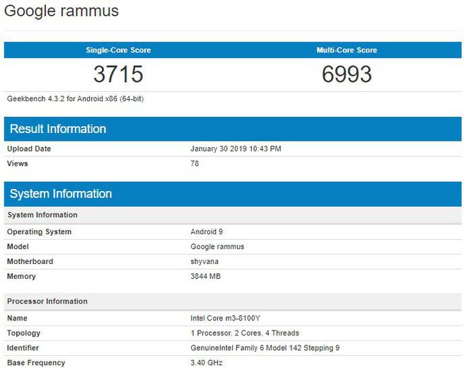 Benchamark do Rammus usando processador Intel Corre m3 e Android 9 (Captura: Rafael Rodrigues/Canaltech)