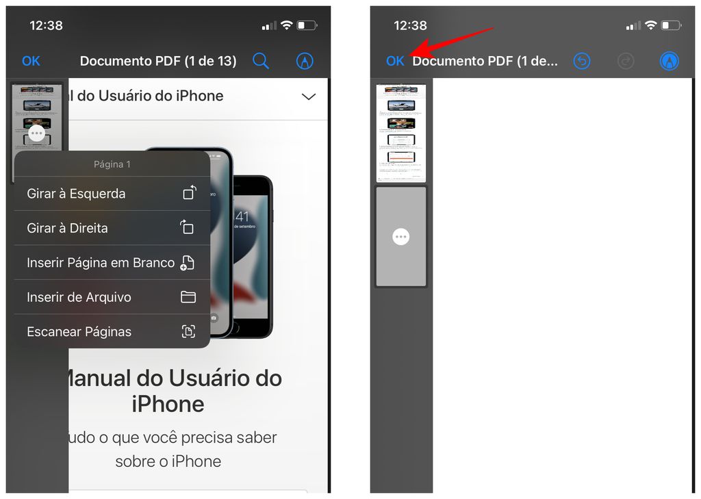 Toque no botão de três pontos para editar um PDF no iPhone (Captura de tela: Thiago Furquim)