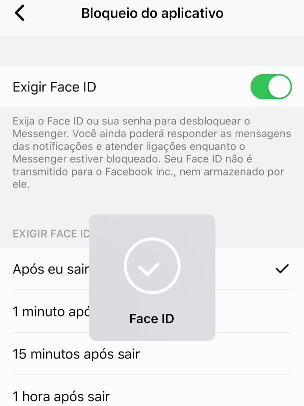 O Face ID foi habilitado no Messenger (Captura de tela: Bruno Salutes)
