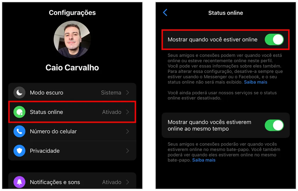 Como tirar o online no Messenger no celular (Captura de tela: Caio Carvalho)