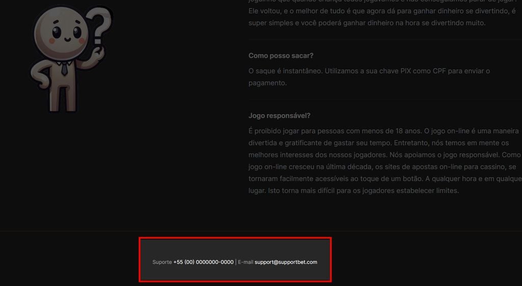 Site que disponibiliza o jogo usa número inexistente de telefone para contato (Imagem: Captura de tela/André Magalhães/Canaltech)