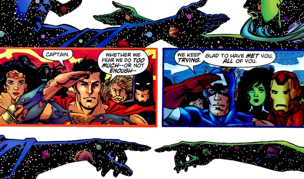 Capitão América admite ao Superman que os Vingadores podem fazer melhor (Imagem: Reprodução/DC Comics e Marvel Comics)