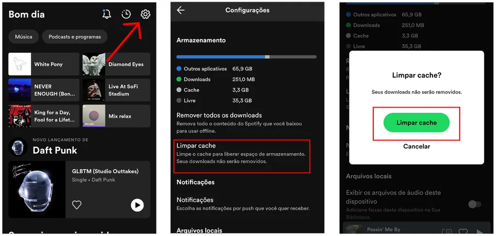 Acesse as configurações para limpar o cache do Spotify e liberar memória (Imagem: Captura de tela/André Magalhães/Canaltech)