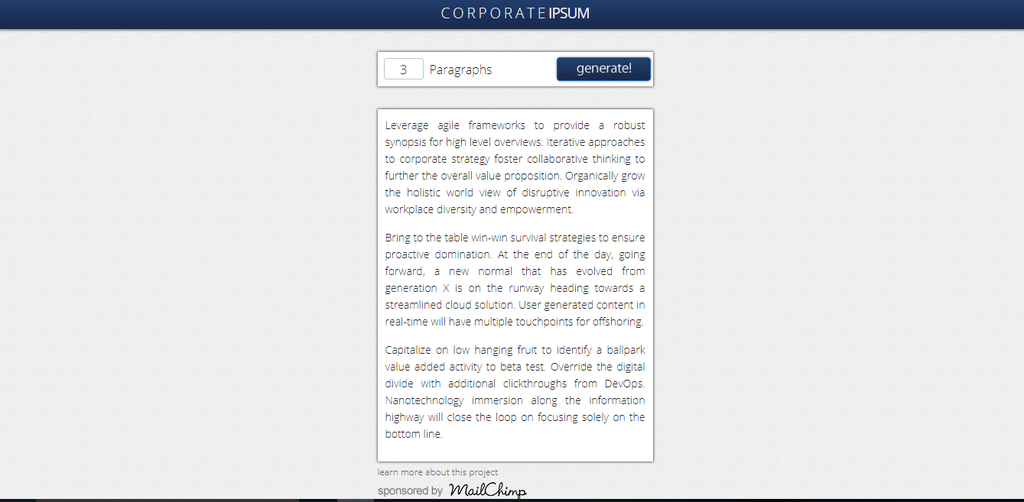 Corporate Ipsum: escolha o número de parágrafos e gere o seu (Captura de tela: Ariane Velasco)