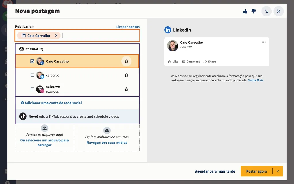 Como programar post no LinkedIn: Hootsuite permite agendar postagens para depois (Captura de tela: Caio Carvalho)