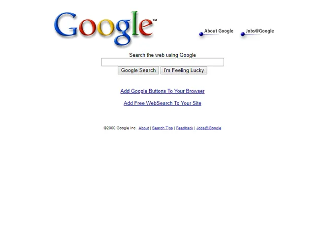 O logotipo do Google muda de forma significativa nos anos 2000 (Imagem: Reprodução/Web Design Museum)