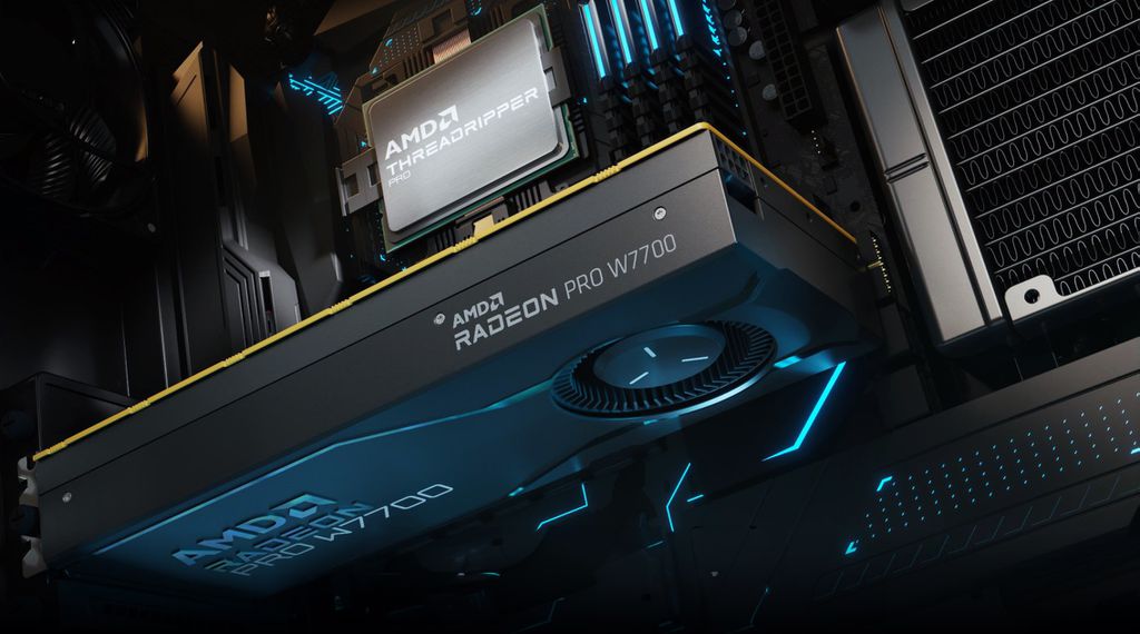 Radeon PRO W7700 chega como opção de alto desempenho, mas custo acessível no lineup de GPUs profissionais da AMD (Imagem: Reprodução/AMD)