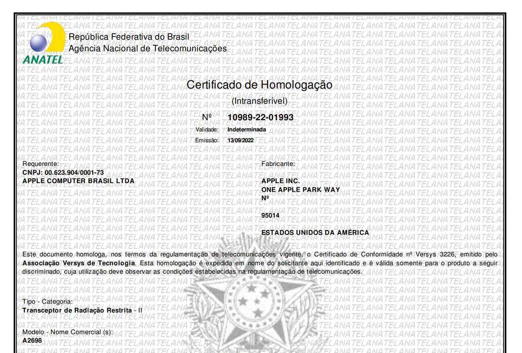 Sem nome ou detalhes técnicos, o AirPods Pro 2 também já foi certificado pela agência de telecomunicações brasileira (Imagem: Anatel)