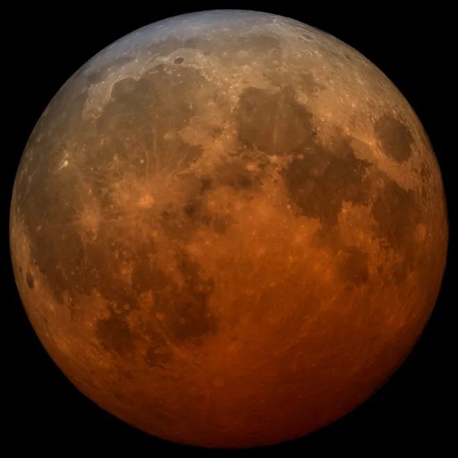 Lua avermelhada durante um eclipse lunar total em 26 de Maio de 2021. (Imagem: NASA's Scientific Visualization Studio)