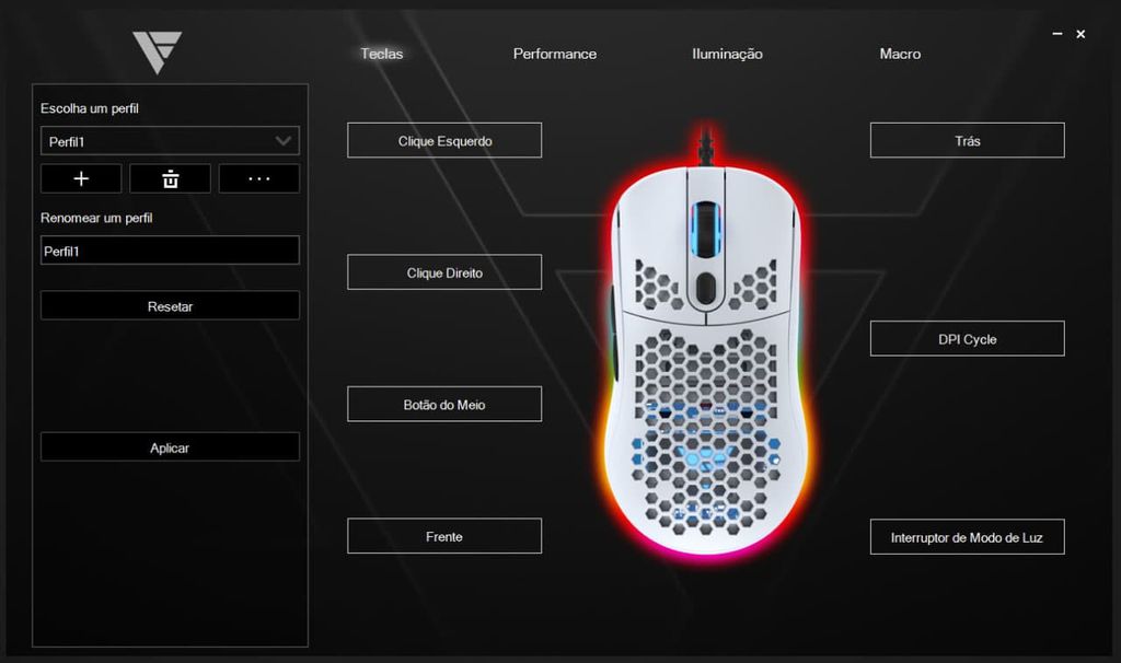 Aplicativo ajuda a fazer ajustes e configurar o mouse Gripen (Imagem: Felipe Junqueira/Canaltech)