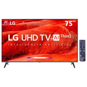 Smart TV LED 75" UHD 4K LG 75UM7510PSB com ThinQ AI Inteligência Artificial, IPS, Quad Core, HDR Ativo, DTS Virtual X, WebOS 4.5, Bluetooth e HDMI [CUPOM DE DESCONTO]