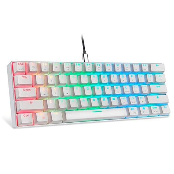 Teclado Gamer Motospeed, RGB, ABNT2, Branco, Switch blue - CK61 | CUPOM