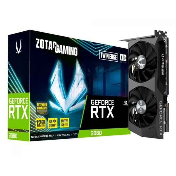 Placa de Vídeo Zotac Gaming GeForce RTX 3060 Twin Edge OC, 12GB, GDDR6, DLSS, Ray Tracing, ZT-A30600H-10M