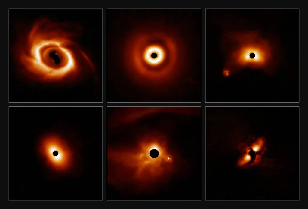 Moisaco de alguns dos discos encontrados ao redor de diferentes estrelas no novo estudo (Imagem: Reprodução/International Gemini Obs./NOIRLab/NSF/AURA/E. Rich)