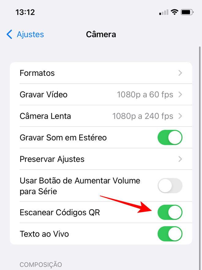 Habilite o escanemaento do código QR pela câmera - Captura de tela: Thiago Furuqim (Canaltech)