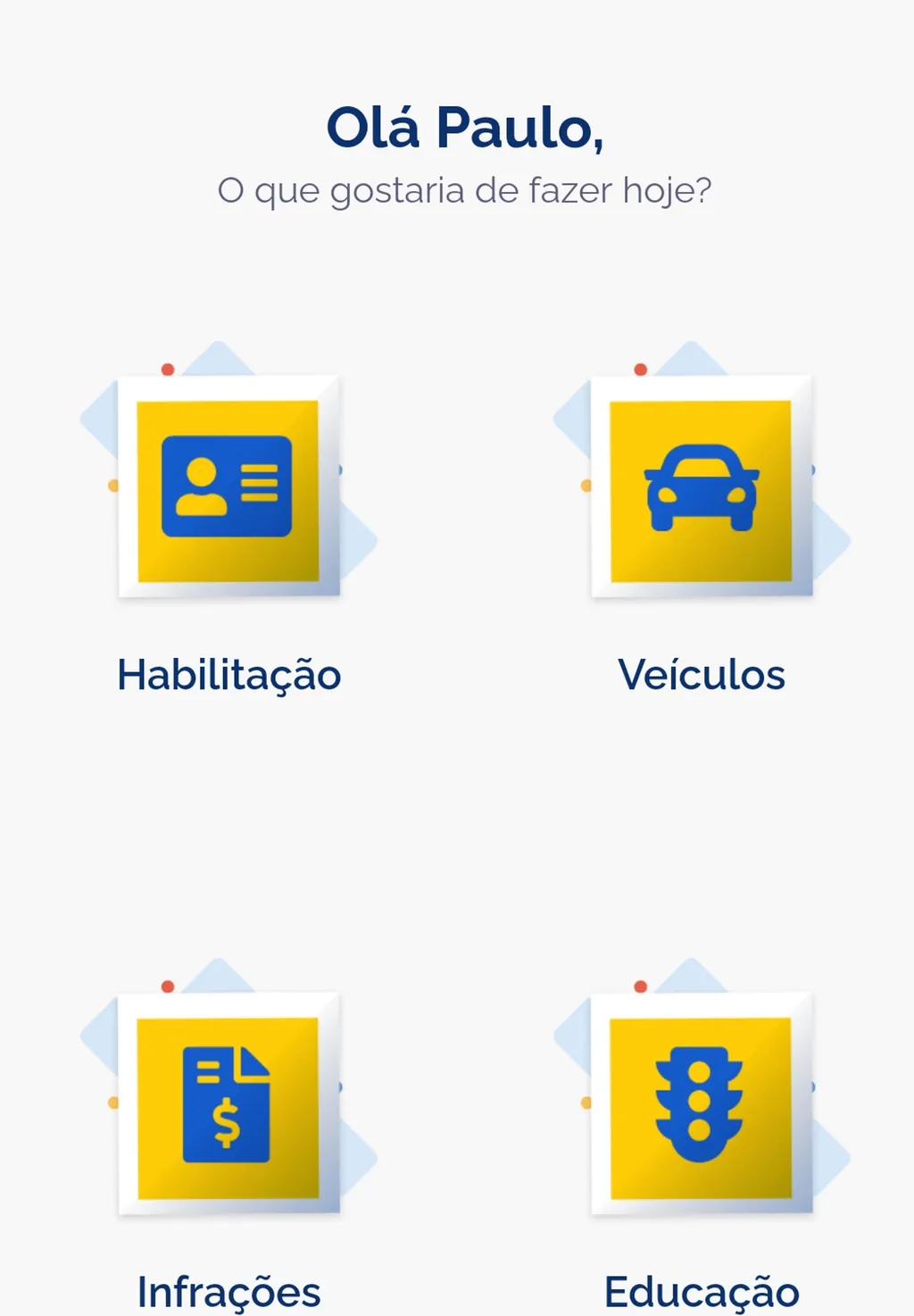 Primeiro passo pelo aplicativo CDT é clicar na aba "Veículos" (Imagem: Captura de tela, Paulo Amaral/Canaltech)