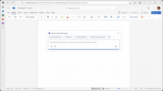 O Copilot ajudará na composição de documentos, apresentações, planilhas e muito mais (Imagem: Reprodução/Microsoft)