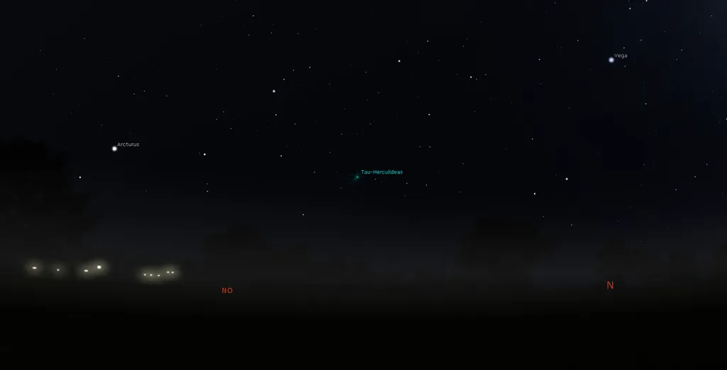 Posição do radiante da chuva de meteoros Tau-Herculídeas na madrugada de 31 de maio, às 2h4, na região Sul (Imagem: Reprodução/Stellarium)