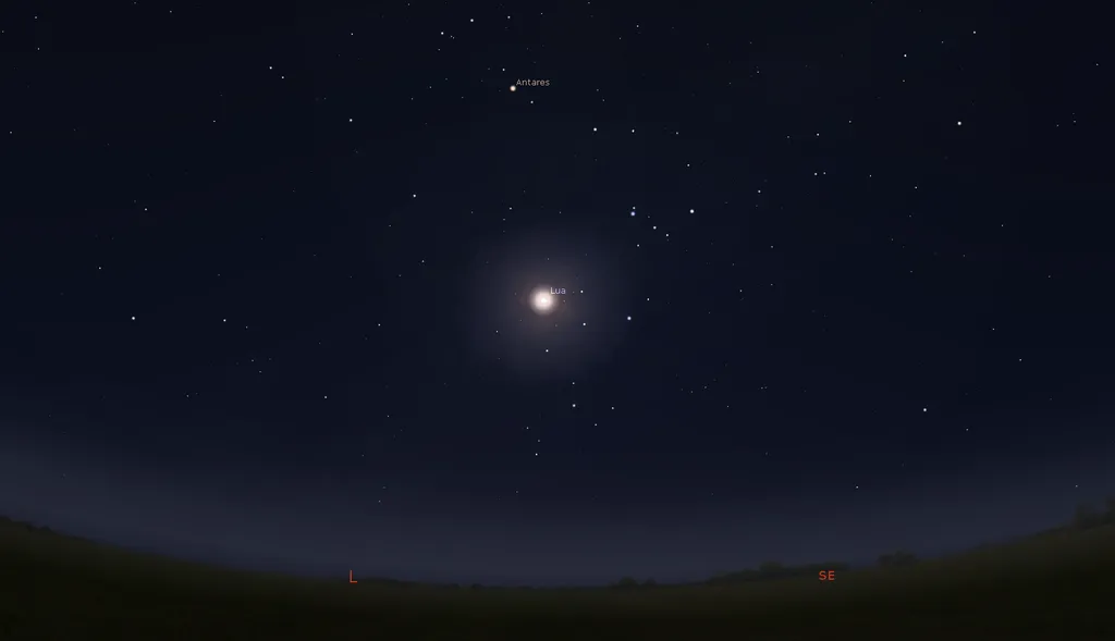 Superlua de Morango no dia 14 de junho às 20h, perto da constelação de Escorpião (Imagem: Reprodução/stellarium.org)