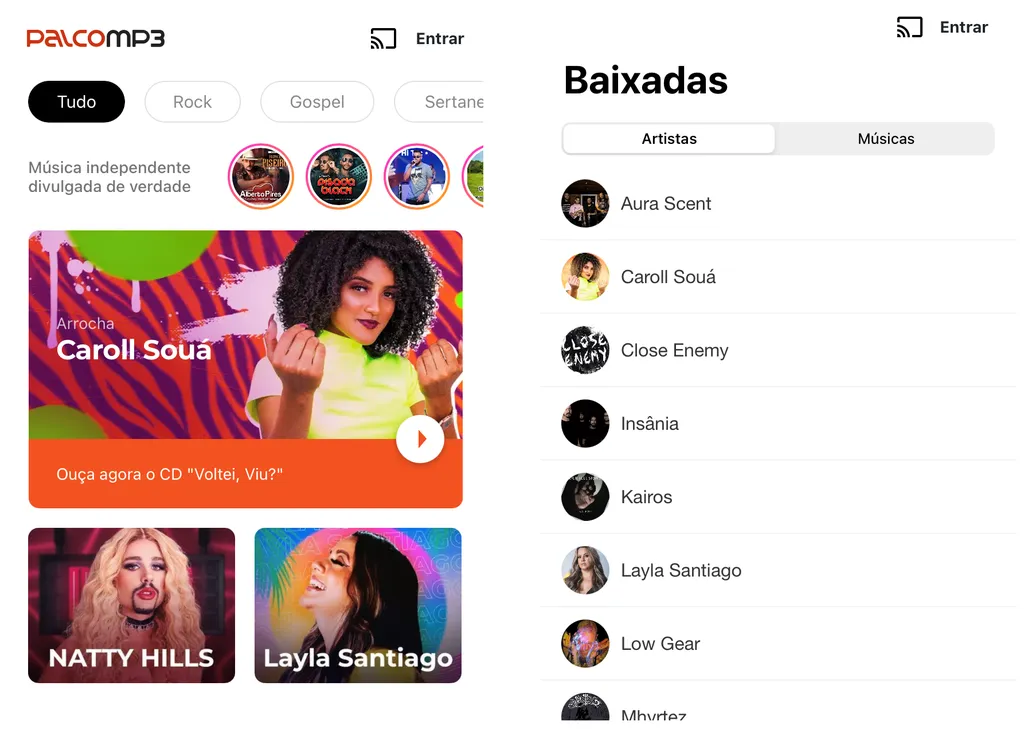 O app brasileiro de compartilhamento de música oferece artistas e gêneros para você aproveitar e conhecer novas músicas (Imagem: Thiago Furquim)