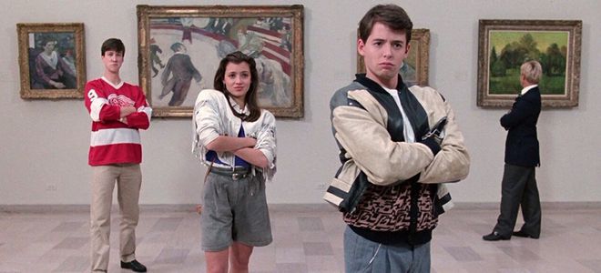 Cameron (Alan Ruck), Sloane (Mia Sara) e Ferris (Matthew Broderick) em um dos momentos mais icônicos de Curtindo a Vida Adoidado (Imagem: reprodução/Paramount Pictures)