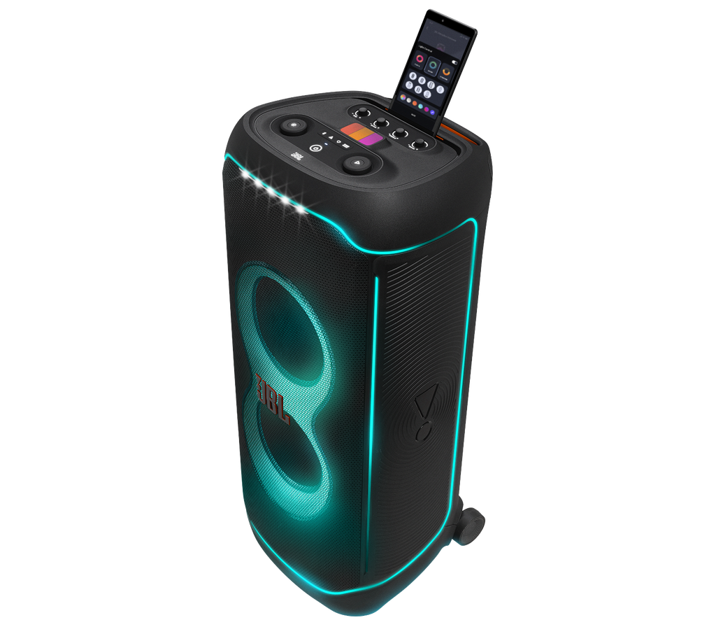 Pensada para festas e ambientes amplos, a JBL PartyBox Ultimate tem potência RMS de 1.100 W, conexão via Bluetooth e Wi-Fi, além de áudio espacial Dolby Atmos (Imagem: Divulgação/JBL)