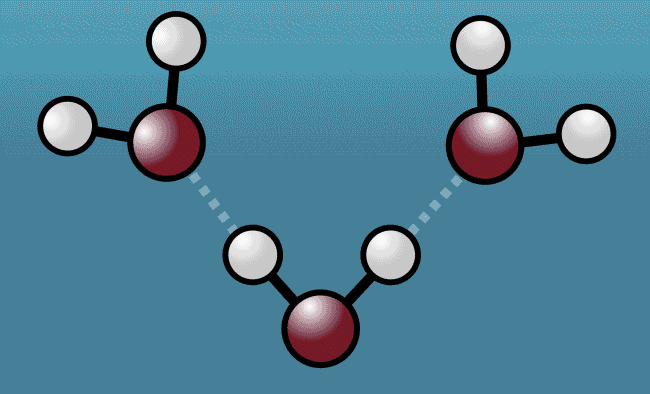 As moléculas de água formadas por dois átomos de hidrogênio (brancos) e um de oxigenio (vermelhos) respondem após ser atingida por laser. Os átomos de hidrogênio puxam os de oxigênio das moléculas de água vizinhas para mais perto, antes de empurrá-los para longe (Imagem: Reprodução/Greg Stewart/SLAC National Accelerator Laboratory)