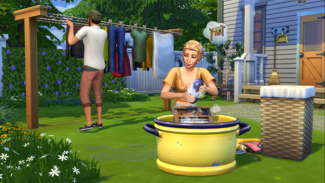 Sims lavam roupa no game The Sims 4 (Foto: Divulgação)