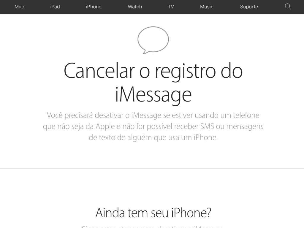 Abra a página de cancelamento do iMessage em um navegador web - Captura de tela: Thiago Furquim (Canaltech)