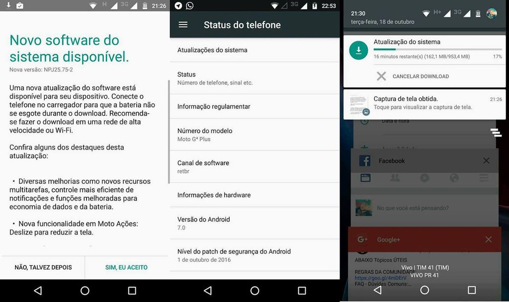 Moto G4 baixando o Android 7.0 Nougat, cuja atualização pesa cerca de 954 MB Moto G4 baixando o Android 7.0 Nougat, cuja atualização pesa cerca de 954 MB