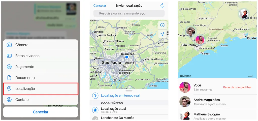 Você pode compartilhar sua localização em tempo real com seus amigos (Captura de tela: Canaltech/Felipe Freitas)