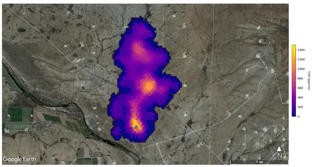 Pluma de metano de 3 km de extensão detectada no estado americano do Novo México (Imagem: Reprodução/NASA/JPL-Caltech)